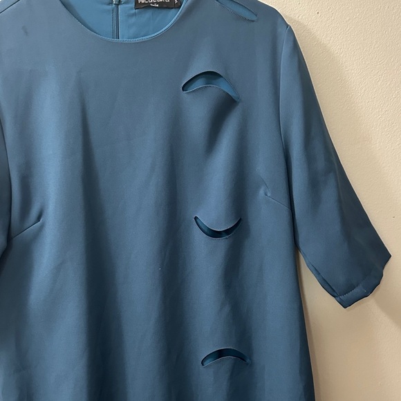 MIACACARA Faux Cut Out Lined Teal Dress $42 SIZE 14 Modest Comfortable Chic - Picture 2 of 4